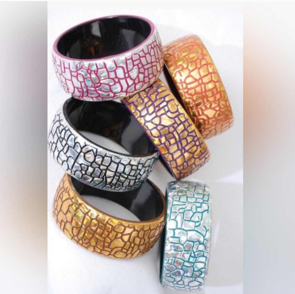 Choose One-Bangle Acrylic Holographic Cobble Stone Multi Colored Bracelet
